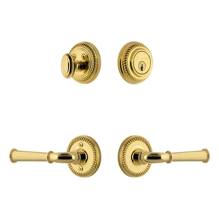 Newport Rosette Entry Set with Georgetown Lever – Lifetime Brass Finish