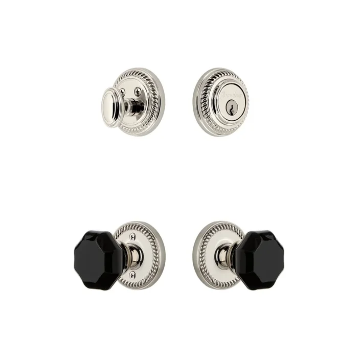 Newport Rosette Entry Set with Lyon Knob in Polished Nickel