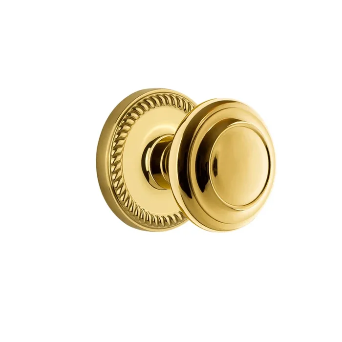 Newport Rosette with Circulaire Knob in Polished Brass – Passage Door Hardware