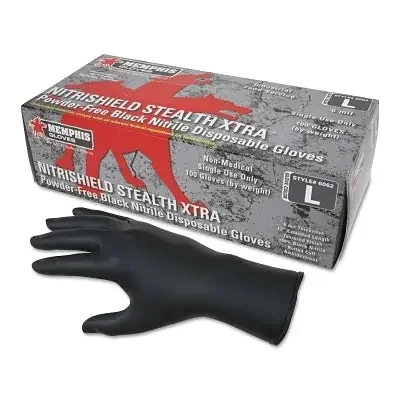 Nitrile Disposable Gloves, NitriShield Stealth Xtra, Rolled Cuff, Unlined, Medium, Black, 6 mil Thick