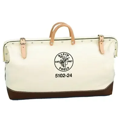 No. 8 Canvas Tool Bag, 1 Interior Pocket, 6 in W x 15 in H x 24 in L, Natural/Brown