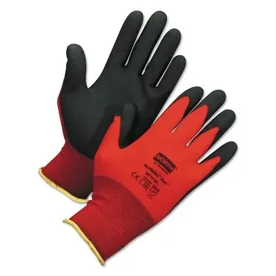 NorthFlex Red NF11 Foam PVC Fingers/Palm Coated Gloves, X-Large, Black/Red