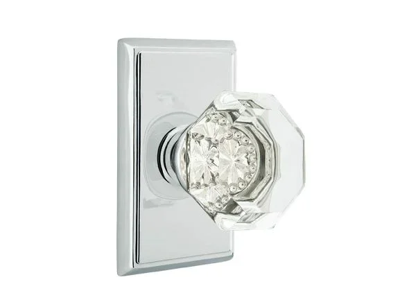 Old Town Glass Knob 2-3/8″ Backset Privacy with Rectangular Rose – Polished Chrome Finish