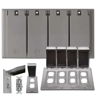 Outdoor 4-Duplex Outlet Hinged Weather-Safe Cover Plates