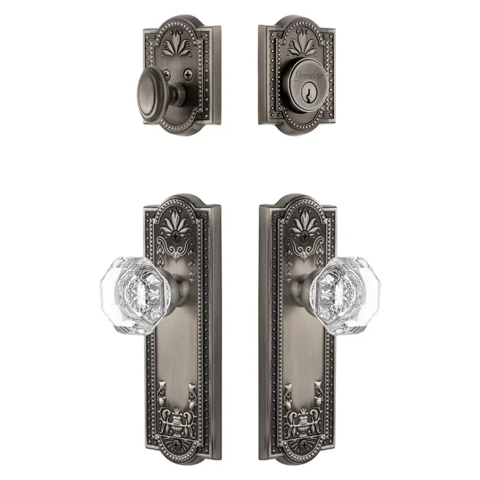 Parthenon Long Plate Entry Set with Chambord Crystal Knob – Antique Pewter