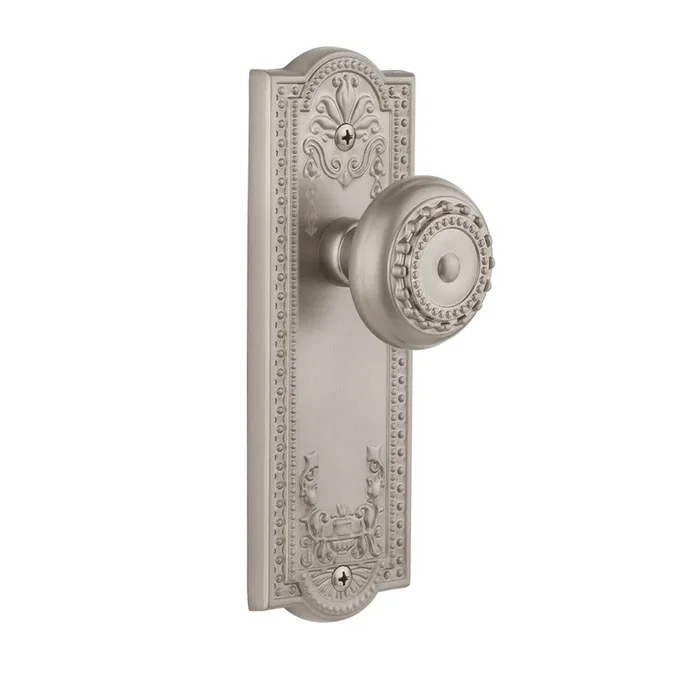 Parthenon Long Plate with Parthenon Knob – Satin Nickel
