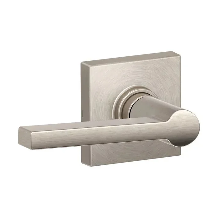 Passage Lock Solstice Lever with Collins Rose – Satin Nickel Finish