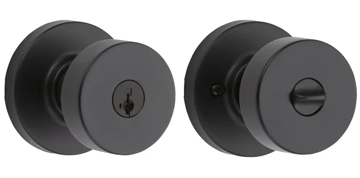 Pismo Knob with Round Rose Entry Lock SmartKey – Matte Black Finish by Kwikset