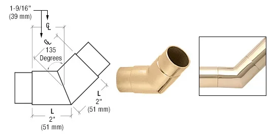 Polished Brass 135 Degree Flush Angle for 2″ Tubing – C.R. Laurence