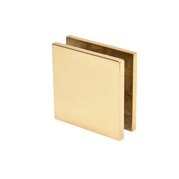 Polished Brass Square Style Hole-in-Glass Fixed Panel U-Clamp by C.R. Laurence
