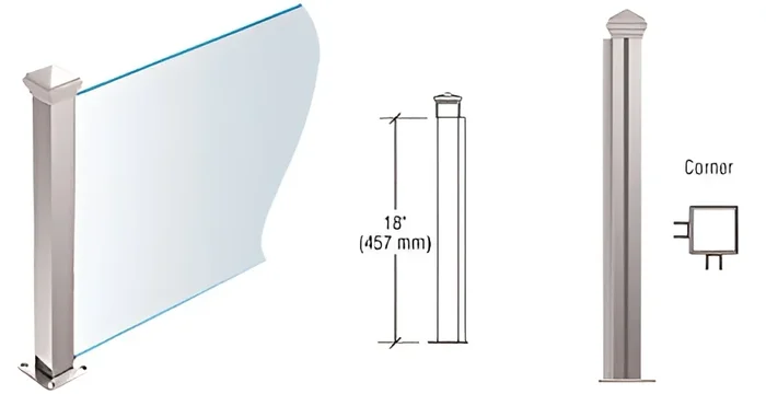 Polished Stainless 18″ High 1-1/2″ Square PP44 Plaza Series Counter/Partition Corner Post