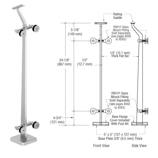 Polished Stainless 180 Degree Center P5 Series Post Railing Kit