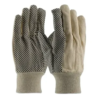 Premium Grade Canvas Dotted Gloves, 10 oz Cotton, Mens, White/Black