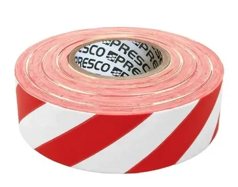 PRESCO 1-3/16″ X 300‘ PATTERNED ROLL FLAGGING WHITE/RED STRIPE