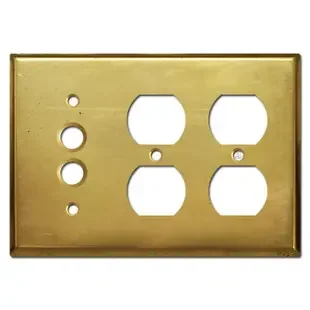 Pushbutton Double Duplex Outlet Cover Plate – Raw Brass