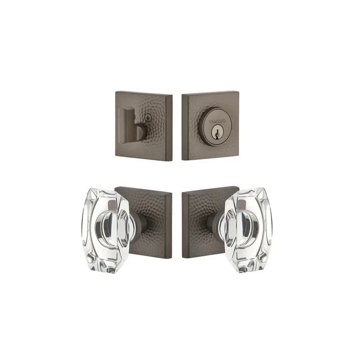 Quadrato Hammered Rosette Entry Set with Stella Knob – Titanium Gray