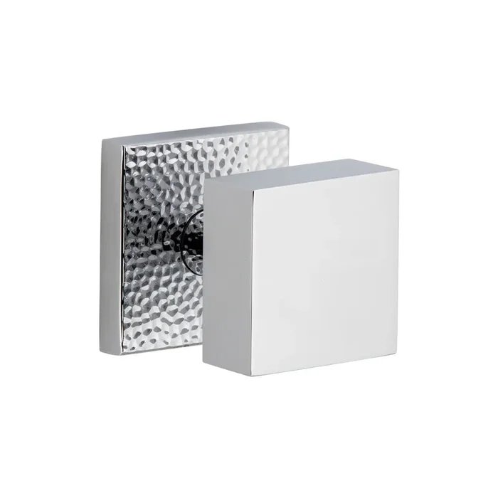 Quadrato Hammered Rosette with Quadrato Knob in Bright Chrome