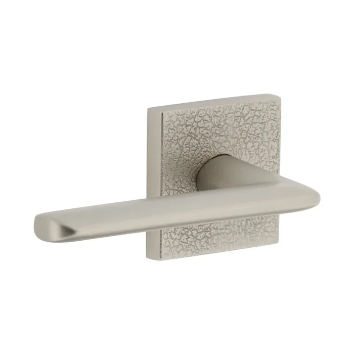 Quadrato Leather Rosette with Brezza Lever – Satin Nickel Finish