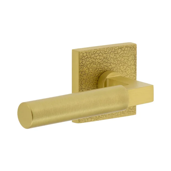 Quadrato Leather Rosette with Contempo Lever – Satin Brass Finish