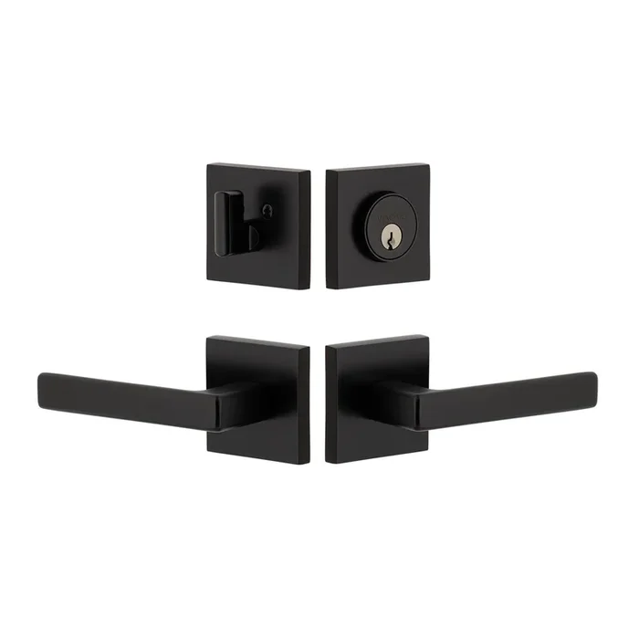 Quadrato Rosette Entry Set with Lusso Lever in Satin Black – Viaggio Luxury Hardware