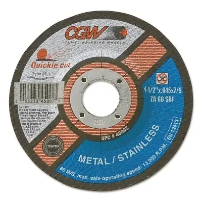 Quickie Cut Extra Thin Type 27 Cut-Off Wheel, 5 in dia, 7/8 in Arbor, 60 Grit