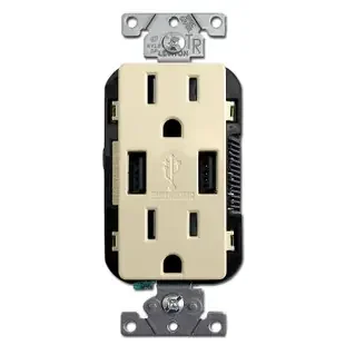 Receptacle with USB Ports Duplex 15A TR Leviton – Ivory