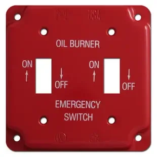 Red Emergency Double Toggle Oil Burner Utility Box Switch Plate 009