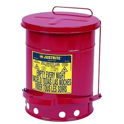 Red Oily Waste Can, 6 Gal, Foot Operated Cover