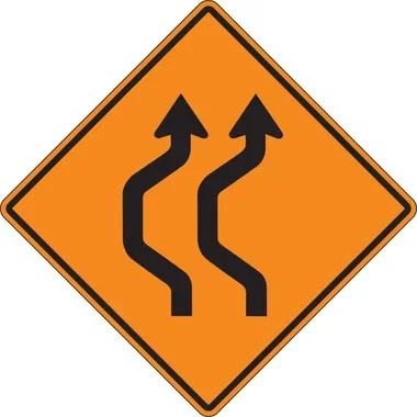 Rigid Construction Sign: Two Lane Double Reverse Curve (Left) 48″ x 48″ High Intensity Prismatic 1/Each – FRK484HP