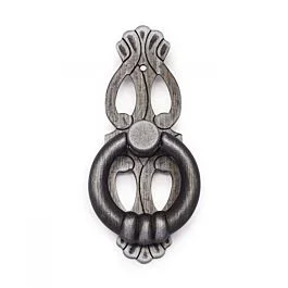 RK International 1″ Ring with Ornate Plate 3-1/4″ (82mm) Overall Length, Distressed Nickel Cabinet Pull / Handle