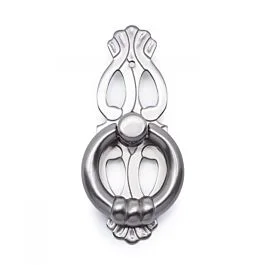 RK International 1″ Ring with Ornate Plate 3-1/4″ (82mm) Overall Length, Satin Nickel Cabinet Pull / Handle