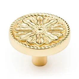 RK international Flower Round Knob 1-1/4″ (32mm) Diameter in Polished Brass