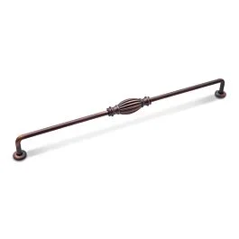 RK International Indian Drum Vertical Pull 12″ (305mm) Center-to-Center, 12-3/4″ (324mm) Overall Length, Distressed Copper Cabinet Pull / Handle