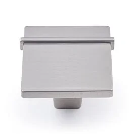 RK International Newbury Square Knob 1-11/32″ (34mm) Overall Length in Satin Nickel