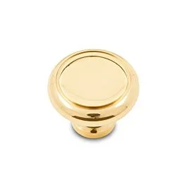 RK Plain Round Polished Brass Knob with Flat Brass Insert, 1-1/4″ (32mm) Diameter
