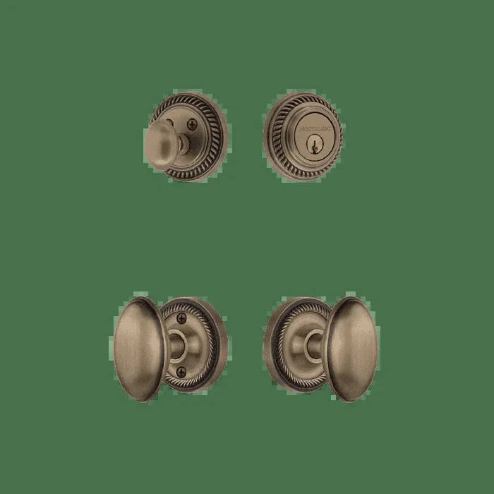 Rope Rosette Entry Set with Homestead Knob – Antique Brass