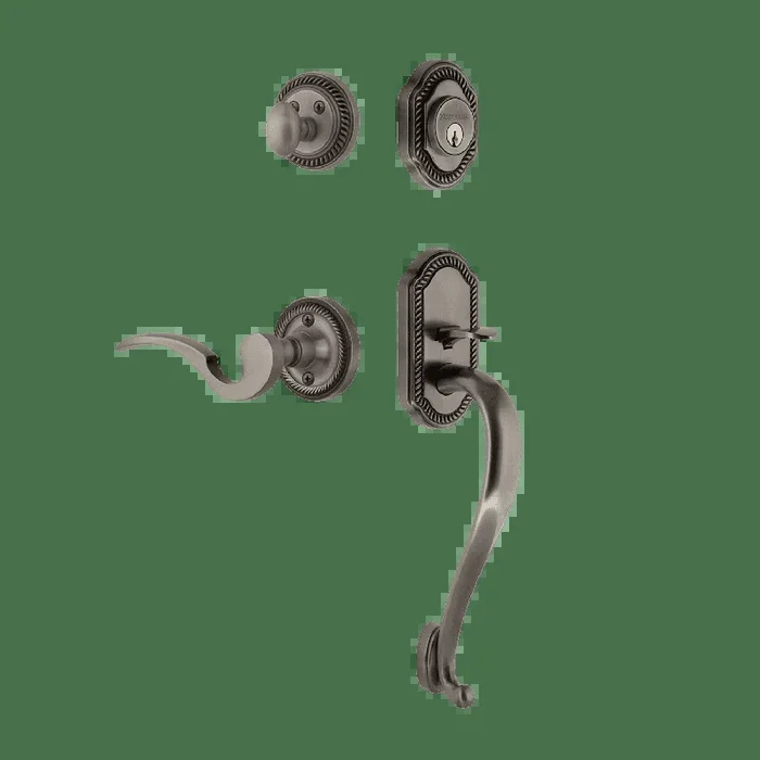 Rope Rosette S Grip Entry Set Manor Lever – Antique Pewter, Left Handed