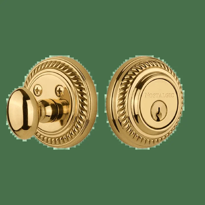 Rope Rosette Single Cylinder Deadbolt in Polished Brass – Nostalgic Vintage Hardware