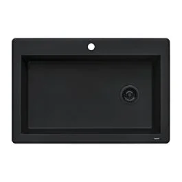 Ruvati 33 x 22 inch epiGranite Drop-in Topmount Granite Composite Single Bowl Kitchen Sink, Midnight Black