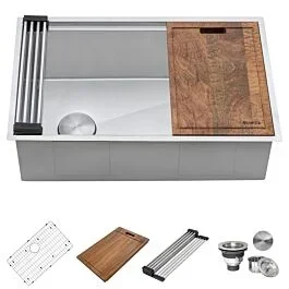 Ruvati 36-inch Workstation Slope Bottom Offset Drain Undermount 16 Gauge Kitchen Sink