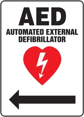 Safety Sign: AED – Automated External Defibrillator (Left Arrow) 14″ x 10″ Aluminum – MFSD420VA