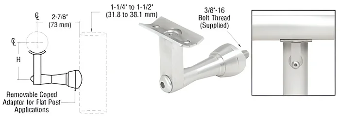 Satin Anodized Aluminum Manhattan Series Post Mounted Hand Rail Bracket by C.R. Laurence