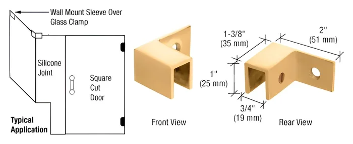 Satin Brass Left Hand ‘Sleeve Over’ Wall Mount Glass Clamp – C.R. Laurence