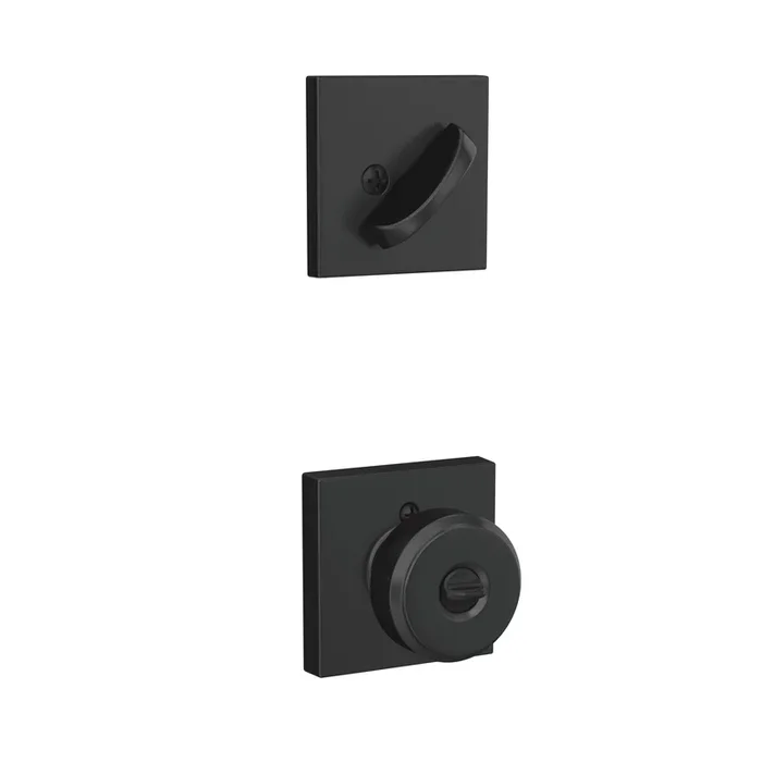 Schlage Bowery Knob with Collins Rose Interior Active Trim – Matte Black Finish