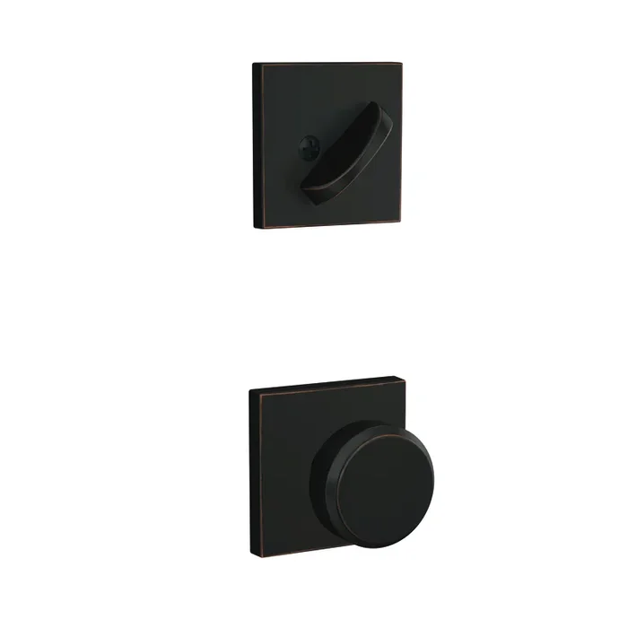 Schlage Custom Bowery Knob with Collins Rose Interior Active Trim – Aged Bronze Finish