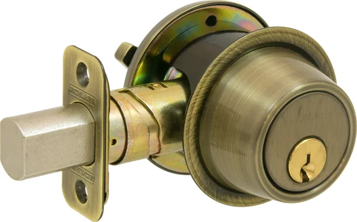Schlage Deadbolt Single Cylinder, C Keyway – 5-Pin, Keyed Alike, Adjustable Backset, Antique Brass