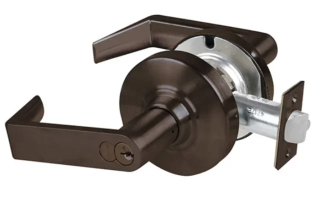 Schlage Grade 2 Office Rhodes Lever Lock – FSIC Prep – Brushed Brass Cylinder
