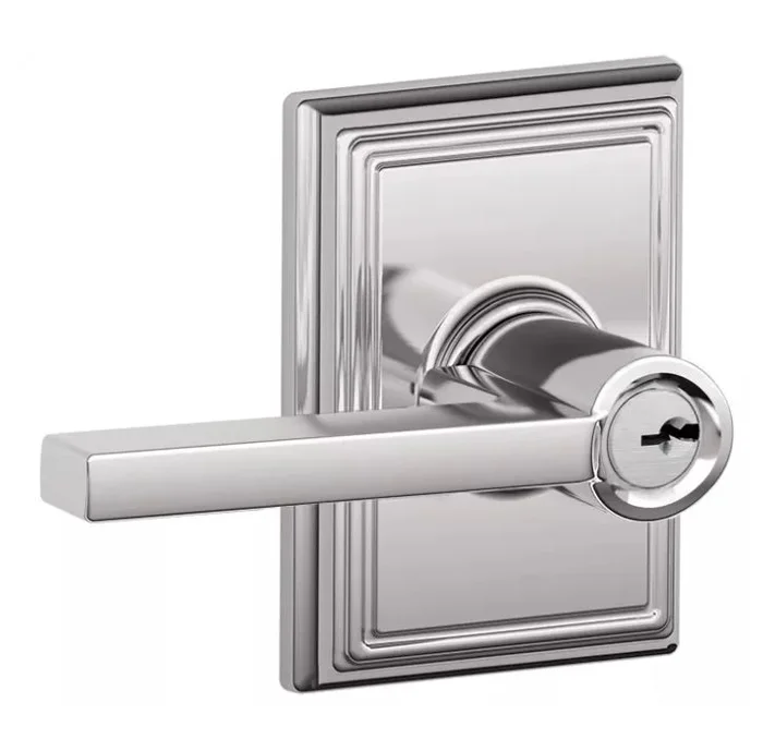 Schlage Latitude Lever with Addison Rose Keyed Entry Lock – Bright Chrome Finish