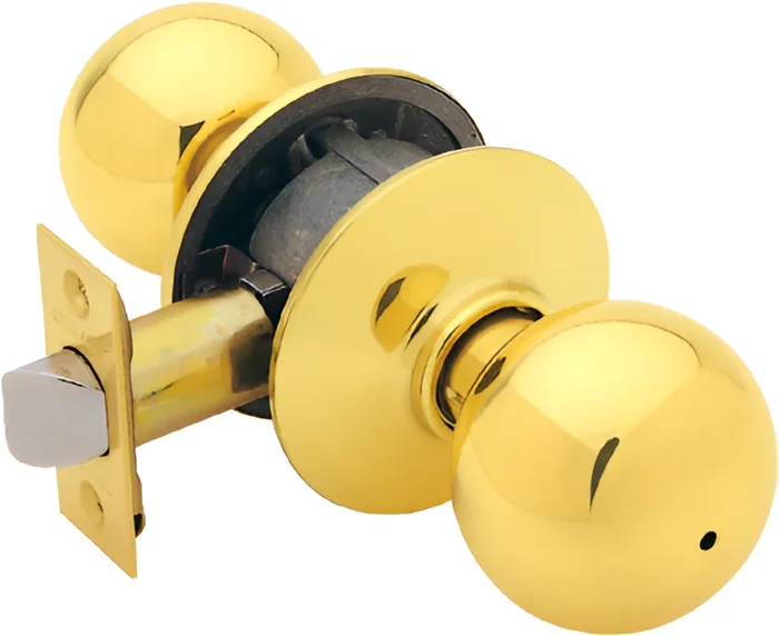 Schlage Privacy Orbit Knob – Grade 2, Adjustable Backset, Bright Brass Finish