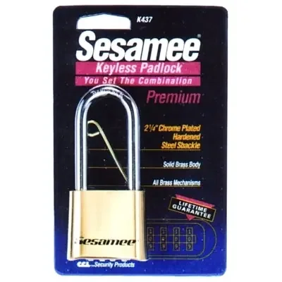 Sesamee Keyless Padlock, 5/16 in Shackle dia, 2-1/4 in L X 1 in W, Brass, Carded